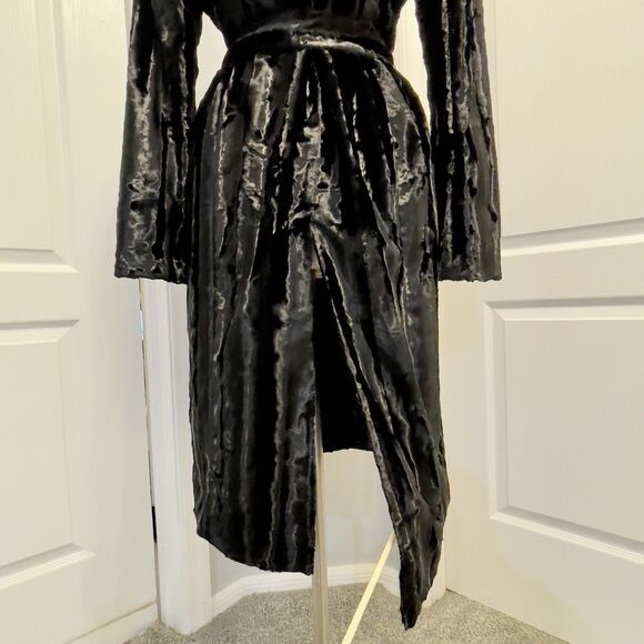 Vintage Guess Collection Long Vegan Fur Coat Women’s Medium Black Waist Belt USA - Picture 7 of 12